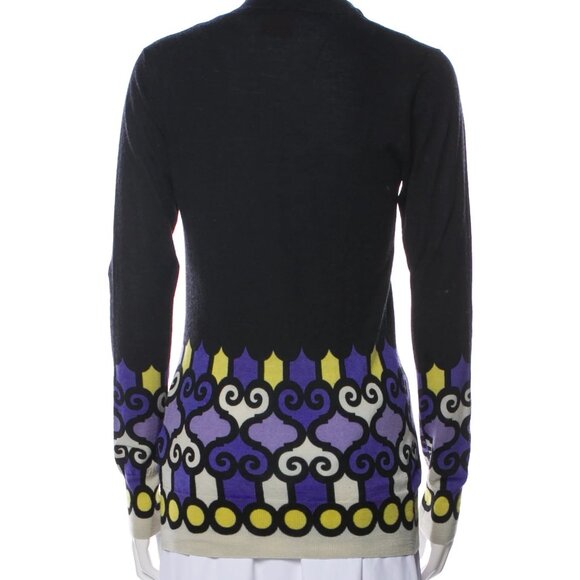 Tory Burch Wool Cardigan Purple Yellow Off-White Black Print Sweater XS - Picture 4 of 7